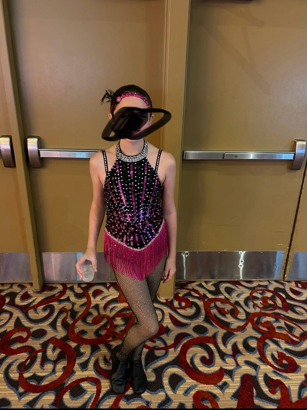 Girls' Black and Hot Pink Sequin Fringe Dance Costume